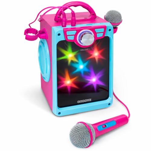 Croove Karaoke Machine for Kids - Karaoke Machine for Girls with 2 Microphones – Bluetooth/AUX/USB Connectivity and Flashing Disco Lights - (Pink)