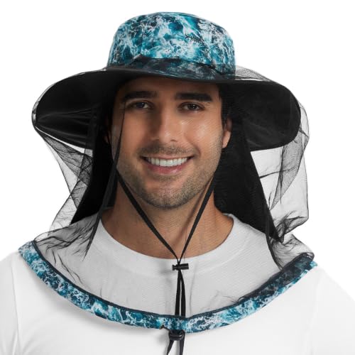 Image of BASSDASH UPF 50+ Mosquito Sun Hat with Hidden Head Net and Neck Flap for Men Women Outdoor Fishing Hiking Camping