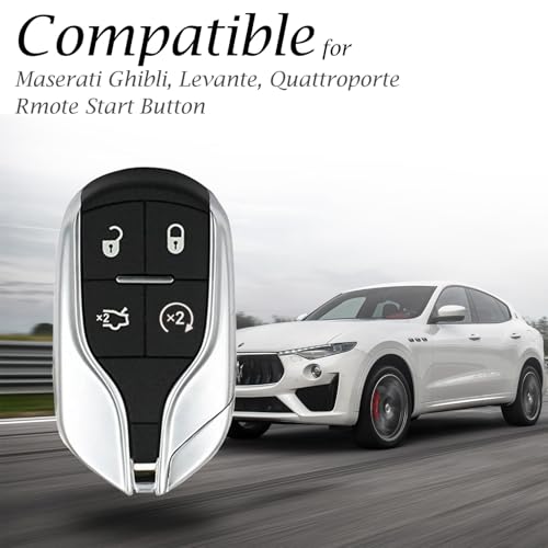 Image of Vitodeco Genuine Leather Smart Key Fob Case Cover Protector with Key Chain Clip - Compatible for Maserati Ghibli, Levante, Quattroporte - Remote Start, Black /Red
