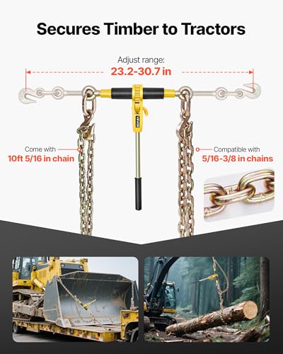 Image of VEVOR Ratchet Chain Binder, 5 /16 in x 10 ft G80 Chains, 8000 lbs Working Load of Ratchet Load Binder, Chains and Binders Set, Tie Down Hauling Chain Binders for Hauling, Towing, Logging, Lifting