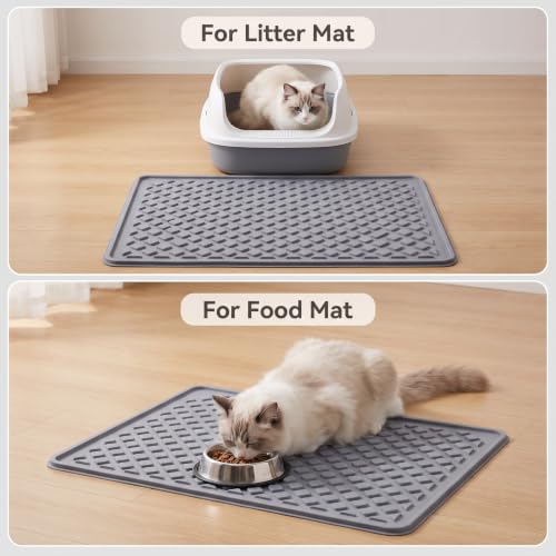 WAFT YEARN Large Cat Litter Mat, Silicone Pet Feeding Mat, 40 x 28 in, Grey - Image 4