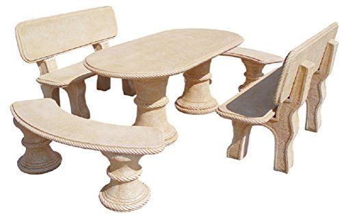 AnaParra Conjunto DE Mesa EN Piedra Oval 194cm.con Respaldo Mod.Sauce