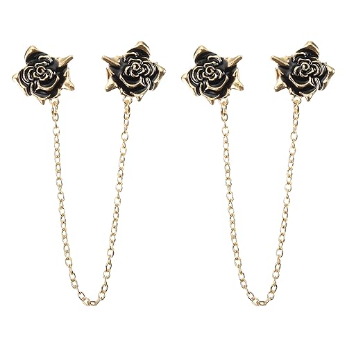 Image of uxcell Rose Sweater Clips, Retro Cardigan Collar Clips with Chain Shirt Clips Shawl Clips Clothes Clip for Women