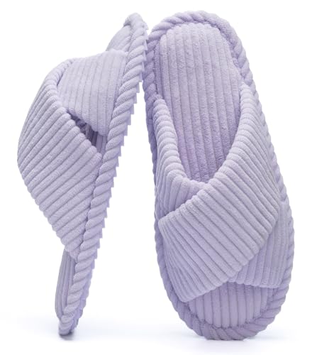 Image of GOEWY Slippers for Women Memory Foam House Bedroom Corduroy Crossbands Open Toe Slides Sandals Shoes Comfy Trendy Gift for womens Anti-Skid sole