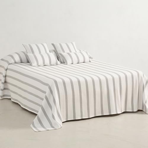 GAMUSI Colcha Cama 180 cm – cubrecama 270x270 cm, a Rayas, Ligera, Color Gris