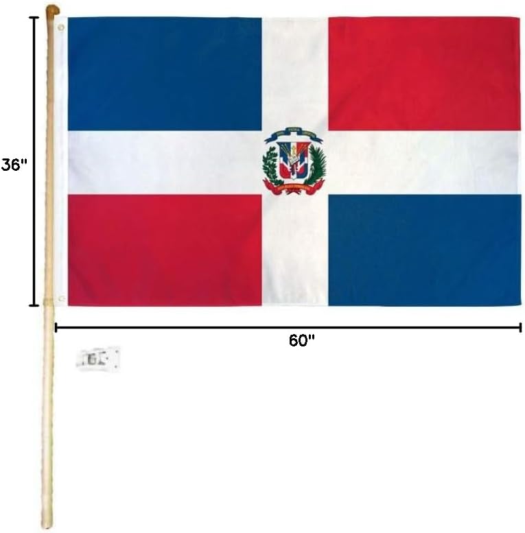 3x5 3'x5' Dominican Republic Polyester Flag with 5' (Foot) Flag Pole Kit with Wall Mount Bracket & Screws (Imported)