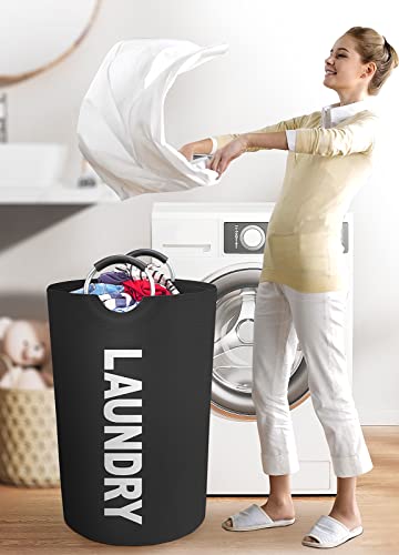 Fabspace Large Laundry Basket Laundry Hamper Bag Washing Bin Clothes Bag Collapsible Tall with Handles Waterproof Travel Bathroom College Essentials Storage for College Dorm, Family (Black) 115L