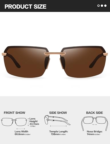 Image of BIRCEN Mens Polarized Sunglasses for Driving: Rimless UV Protection Sun Glasses with Al-Mg Frame for Fishing Traveling Golf