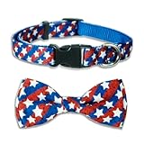 Design unique : style vintage – Nœud papillon avec motif drapeau américain patriotique et étoiles de la liberté pour collier d'animal de compagnie. Fabriqué avec une sangle en polyester haute densité durable, douce, durable et confortable pour la plupart des petits chiens.