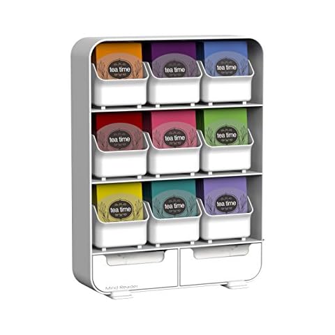 Mind Reader TBORG-WHT Tea Storage Rack, Plastic, White Cover