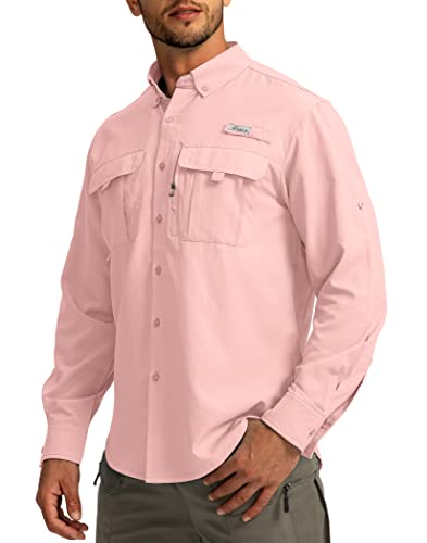 Men's Sun Protection Fishing Shirts Long Sleeve Travel Work Shirts for Men UPF50+ Button Down Shirts with Zipper Pockets
