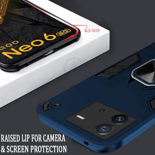 Image of AESTMO iQOO Neo 6 5G Back Case Cover | Tough Armor Bumper | Ring Holder & Kickstand in-Built | 360 Degree Protection Cover for iQOO Neo 6 5G (Blue)