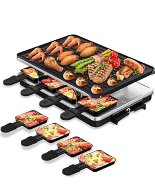 HBN Electric Raclette Table Grill with 8 Warming Trays, 2-in-1 Korean BBQ Grill & Electric Griddle Nonstick, Adjustable Temperature Control,1300W, Great for Indoor Family Gatherings, Parties & Dining