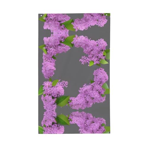 Drapeau décoratif d'extérieur avec fleurs lilas encadrées - Pour intérieur et extérieur - Décoration de vacances
