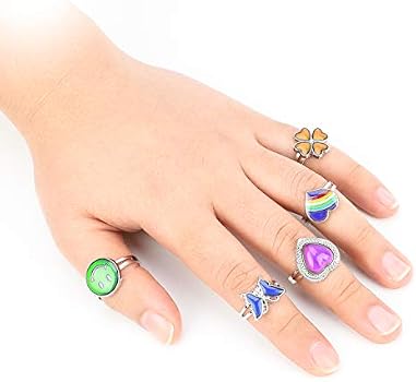 BelleVive 2 pièces bagues d'humeur, Changement de Couleur, Adorable Licorne, bagues Ajustables, Accessoires de Costume pour Enfants, Filles, garçons, Anneaux de Jeu pour fête, Cadeau d'anniversaire