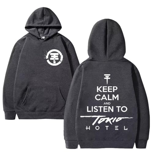 Sudadera Tokio Hotel Estilo Street | Corte Holgado Unisex | Capucha Y Manga Larga con Estampado (Gris Oscuro,XS)