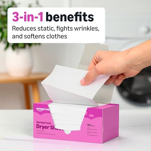 Amazon Basics Dryer Sheets Laundry Fabric Softener, Spring Fresh Scent, Reduces Static, Static Control, 160 Count - 1