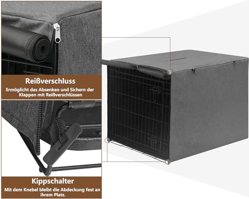 HiCaptain Hundekäfig Abdeckung für Drahtkäfige, Hundebox Abdeckung, Winddicht, für den Innen- und Außenbereich, 600D Polyester, 94 * 61 * 63cm (L*B*H), Nur Abdeckung