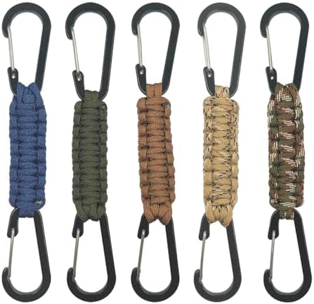 SENHAI 5 mosquetones trenzados de paracaídas, mosquetón de doble cabeza, ganchos de cordón para llaves o botella de agua, mochila, camping, senderismo