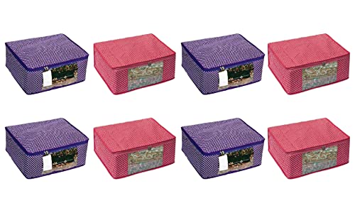 Image of Suit Bag | Cover | Cotton Saree Cover Closet Orgnizer /Saree Bags for Wardrobe Orgnizer Clothe Covers | Dress Cover Bag | Dress (Pack of 8, Pink + Purple)