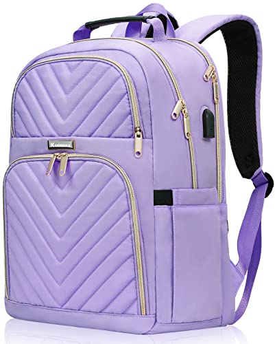 Kuosdaz Rucksack Damen, 15.6 Zoll Schulrucksack Mädchen Teenager mit USB Ladeanschluss, Laptop Rucksack Stylischer Daypack Wasserdichte für Schule, Uni, Reisen, Arbeit, Lila
