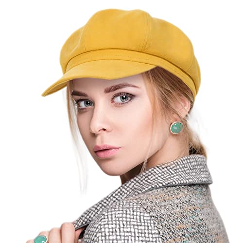 Womens Fashion Newsboy Cap Bakerboy Cabbie Gatsby Visor Yellow Beret Hat Tweed Girls Pageboy Caps Yellow