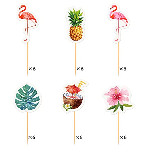 36Pcs Hawaiian Luau Cupcake Topper Flamingo Pineapple Palm Leaves Coconut Flower Shaper Cake Decoration Picks For Tropical Summer Party Wedding Decoration Supplies #TOP2