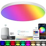 MANDO A DISTANCIA INFRARROJO Y CONTROL BLUETOOTH: La lámpara de techo rgb alexa puede conectarse y controlarse mediante el mando a distancia IR incluido o el Bluetooth del smartphone cuando el WiFi está desconectado, lo que permite configurar fácilmente los colores de la luz (RGB+CCT), la temporización, la atenuación, la configuración de múltiples modos de color y el encendido/apagado