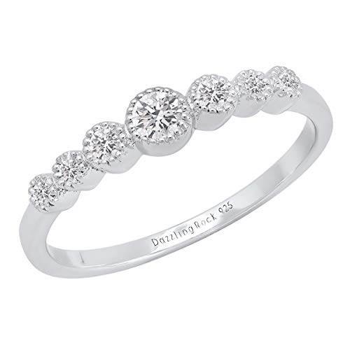 Ring mit 0,30 Karat (Karat), rund, im Labor gezüchteter Diamant, 7 Steine, Brautschmuck, Hochzeitstag, 1/3 Karat, Sterlingsilber, im Labor...