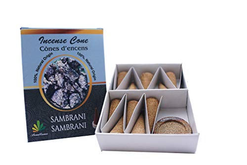 ** Cônes d'encens Parfum Résine de Sambrani - 100% naturels certifié par ICEA (Italie) - Fabrication Traditionnelle - 10 cônes + Support Cover