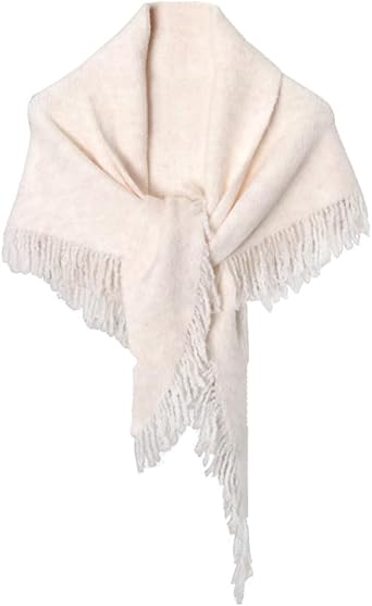 Women Elegant Fringe Knit Triangle Shawls Wraps Trendy Solid Color Open Front Knotted Pashmina Scarf