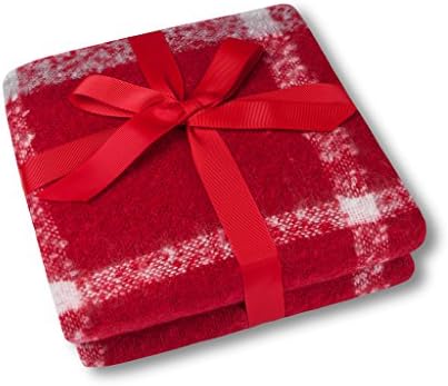 Soft Lap Plaid Throw Blanket-Soo Angeles 100% Acrylic Woven Yarn Dyed Fringed Plaid Throw Blanket Bed Blankets Bedspread Soft Cozy Blanket (50" W x 67" L, Rococco Red2)