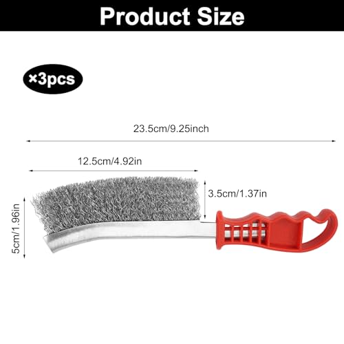 3 Stück Edelstahl Drahtbürste Set, Handdrahtbürste Stahlbürste mit Komfortabel Griff 235mm Handdrahtbürstensatz Edelstahlbürste fur Reinigung Grill Rost Ölflecken Malen Staub(Rot)