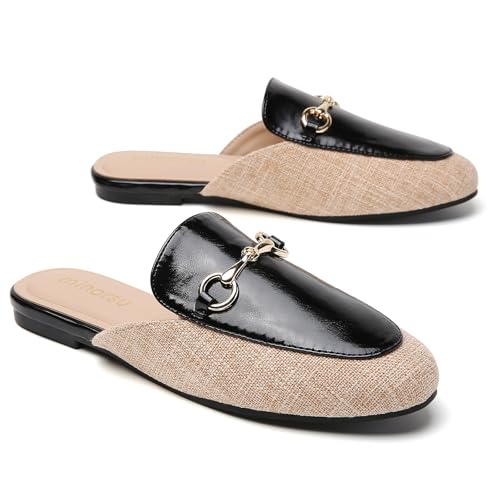 Image of Minorsu Buckle Mules for Women Flats Loafers Shoes for Work Office Business | Slip on,Round Toe,Backless,Slides, Casual
