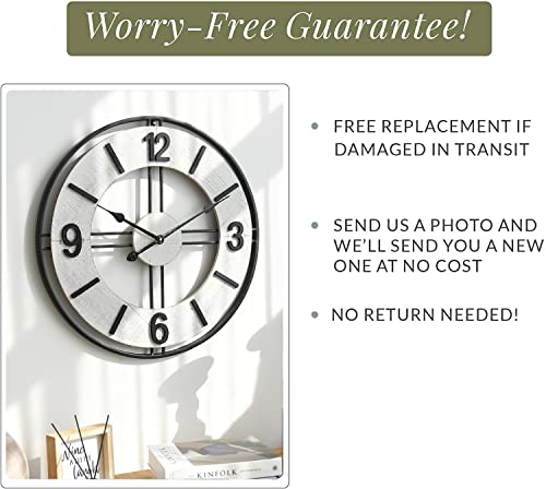 Jumbo Humble Large Farmhouse Wood And Metal Wall Clock, Rustic Oversized Wall Clock Silent Non-Ticking Wall Clock For Home, Kitchen, Living Room, Battery Operated 24 Inch White #TOP5