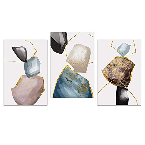 Peinture sur toile pierres colorées triptyque 50x70cm sans cadre artistique