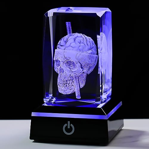 Image of Qianwei 3D Crystal Skull Decor- Halloween Skull Light Witch Figurines Occult Medieval Goth Satanic Home Desk Glass Skull Decor Witchy Gifts Horror Lilith Statue