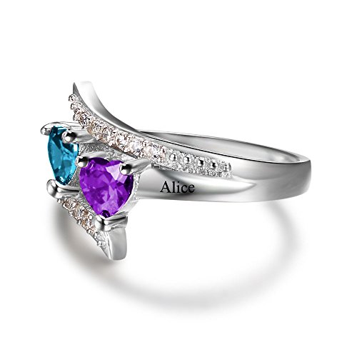 Fortheday Personalized Promise Rings for Her with 2 Birthstones Custom Rings for Women Mothers Birthstone Rings Engagement Name Rings4