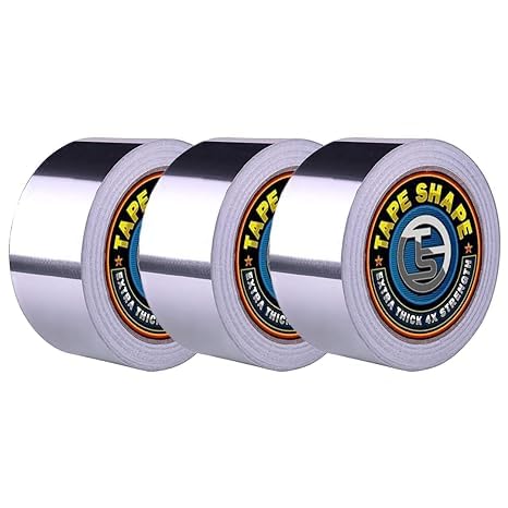 4All 3 Rolls Aluminium Foil Tape 75mm x 50m Heavy Duty Strong Adhesive Heat Resistant Insulation Tape for Sealing Ducts Car Panel and Pipework (75mmx50m, 3 roll)