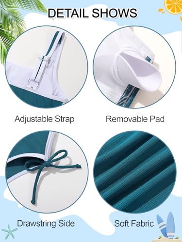 Image of Girls One Piece Swimsuits Ribbed Bathing Suit Teen Girls Adjustable Straps Drawstring Athletic Swimwear Swim Suit