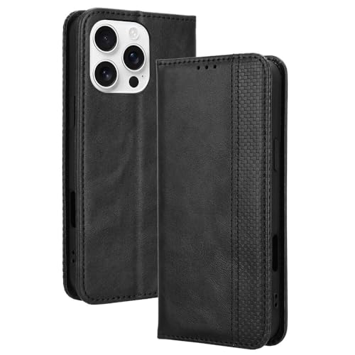 Coque cuir iPhone 16 Pro Max aimantée anti rayure clapet noir style