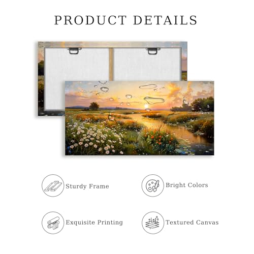 SERIMINO Large Wall Art for Living Room, Sunset Landscape Wall Decor, Meadow Wildflowers Canvas Prints Paintings, Marshland Scenery Pictures Home Decor for Bedroom Dining Room Kitchen 30"X60"