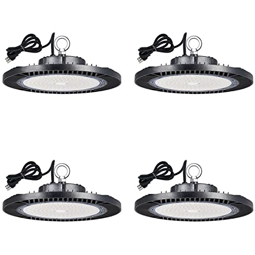 Fiqevs Ufo Led High Bay Light 200W, 28,000Lm 100-277V, Ip65 High Bay Led Shop Light 5000K Etl Listed With 5' Cable Us Plug, Safe Rope, Commercial Grae Industrial High Bay Lighting - 4 Pack #TOP5