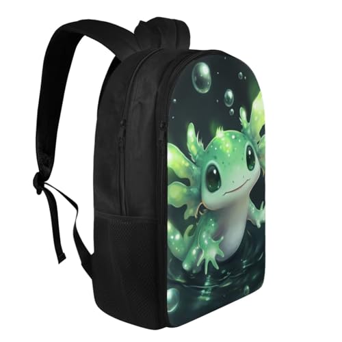 Axolotl Boy School Backpack for Boys 10-12 12-8 12-14 Elementary School Bags Primary Middle School Bookbags,17 Inch School Bag College Bookbag, Anti Theft Daypack,Green2