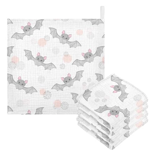 Image of vvfelixl Cute Watercolor Flying Bats Baby Burp Cloths Baby Muslin Washcloths for Boys Girls Cotton Baby Face Towel for Newborn Infants Soft and Absorbent 11.8 X 11.8 in, 5 Pack White
