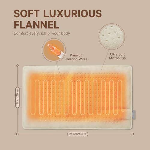Aheadpret Electric Heating Pads for Neck and Shoulder,3 Hours Auto Shut Off,6 Heat Levels,12" x 24" Heating Pads,Machine Washable,Birthday Gifts for Women and Men,Cream — view 3