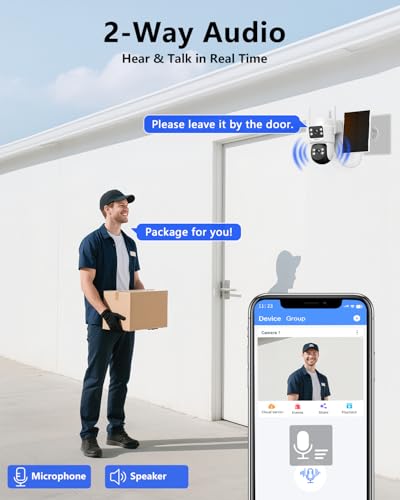 Image of WEILAILIFE 【Auto Tracking & 2-Way Audio】 Security Cameras Wireless Outdoor, WiFi Home Video Surveillance Systems, Solar Powered PTZ Security Camera System DVR Kits