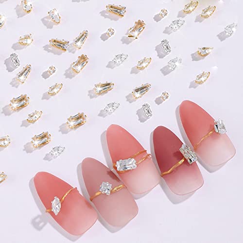 100 Pcs Diamond Jewelry Nail Charms For Nail Art Decoration Rhinestones, Gold/Silver Flatback Sparkle Horse Eyes Water Drop Square Zircon Claw Gems Nail Design Supplies #TOP23