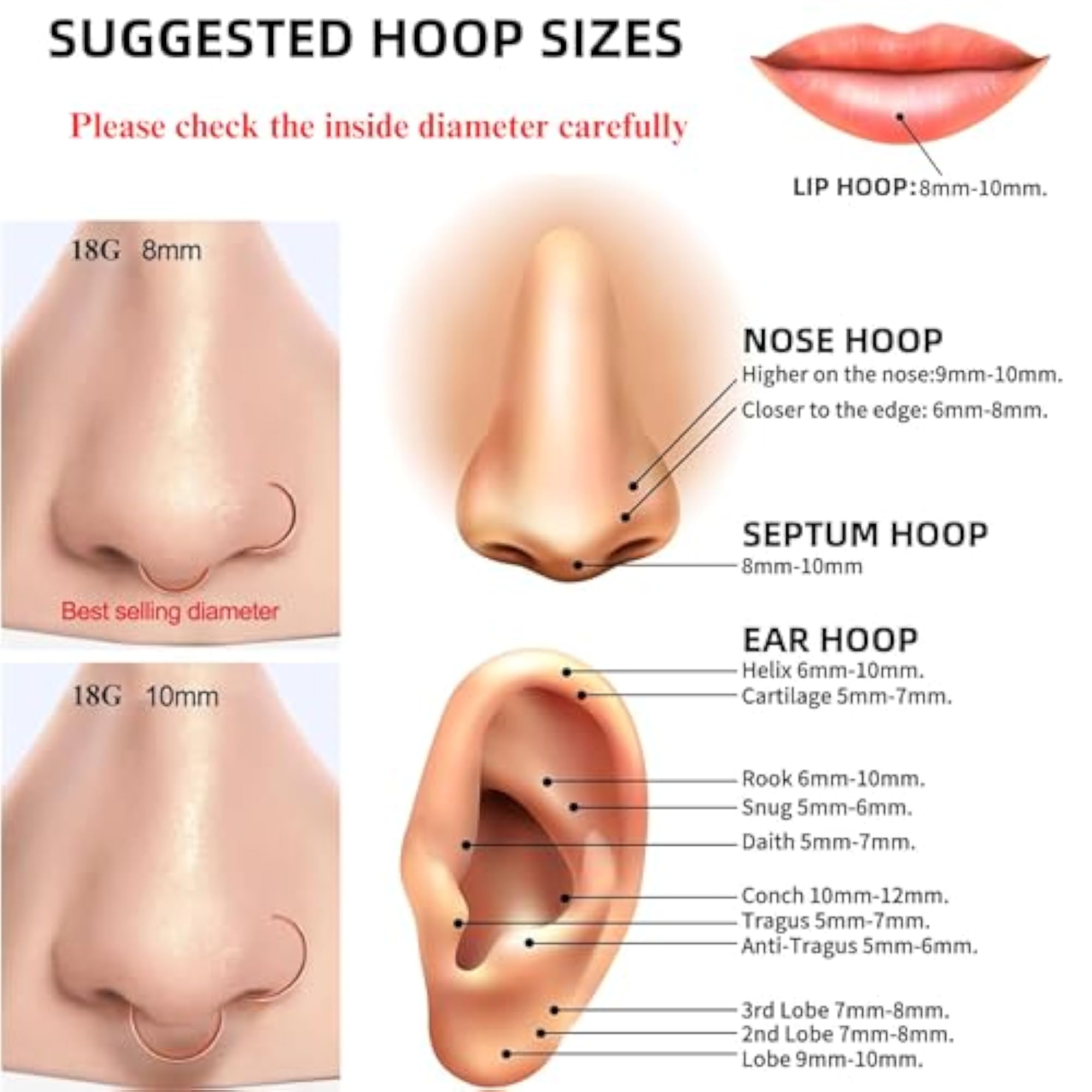 6PCS Titanium Fake Nose Ring Hoops Set