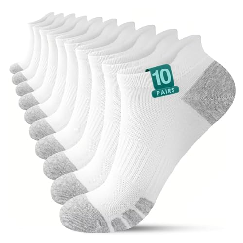 YouShow Cotton Trainer Socks 10 Pairs, Ankle Sports Socks for Men & Women Anti-Blister